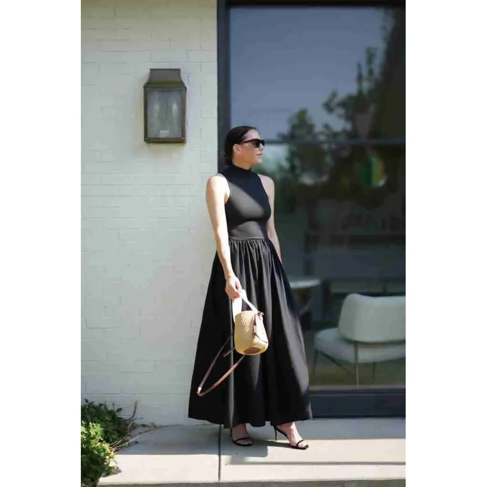 Women's Maxi a-Line Turtleneck Dress - a New Day - Black S